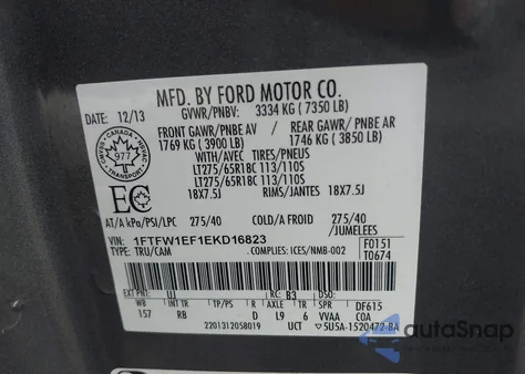 2014 Ford F-150 Fx4 from USA, damaged, VIN 1FTFW1EF1EKD16823